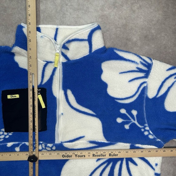 Duvin Paradise Zip Hawaii Hibiscus Sherpa Size XL Blue White - Picture 3 of 6